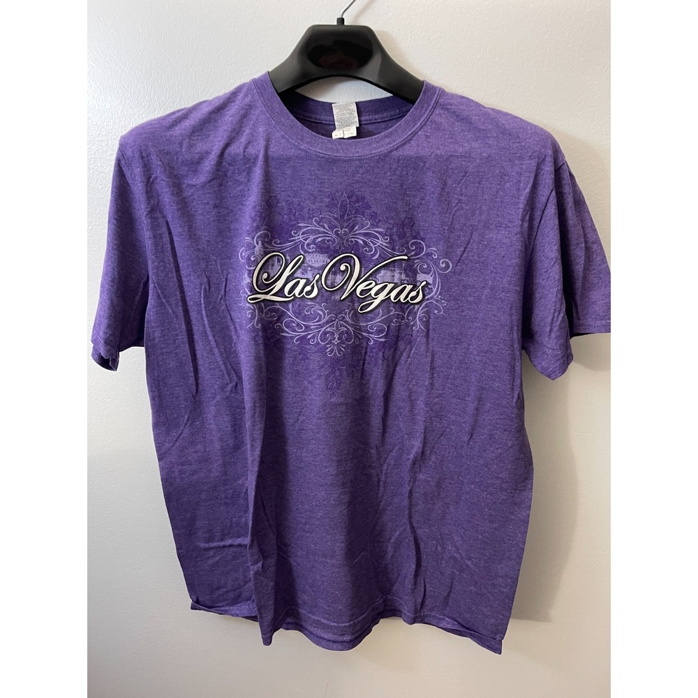 Gildan Las Vegas Graphic Tee Purple Heathered Short Sleeve XL Womens